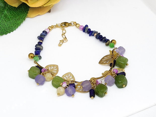 Bratara charm peridot ,jad si lapis lazuli