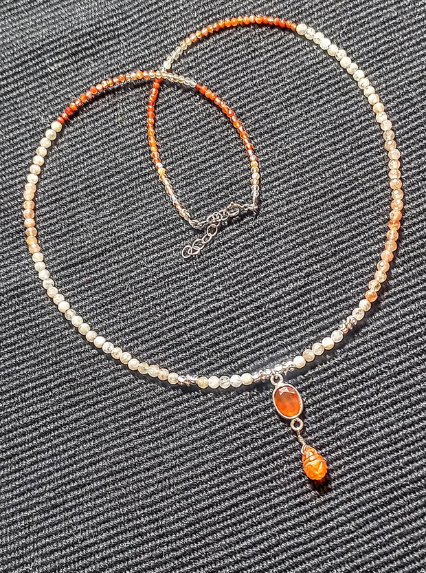 Colier argint opal de foc etiopian carneol feldspat ombre gradient picatura gravata conector minimalist boho chic trendy
