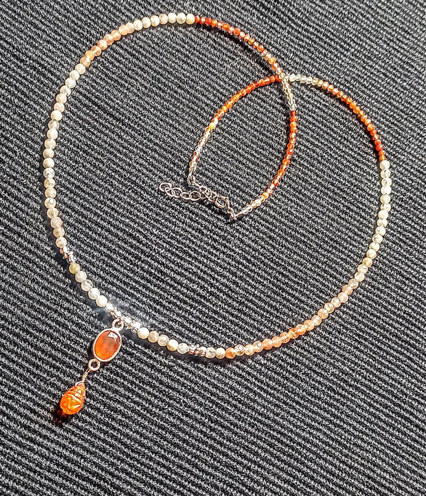 Colier argint opal de foc etiopian carneol feldspat ombre gradient picatura gravata conector minimalist boho chic trendy