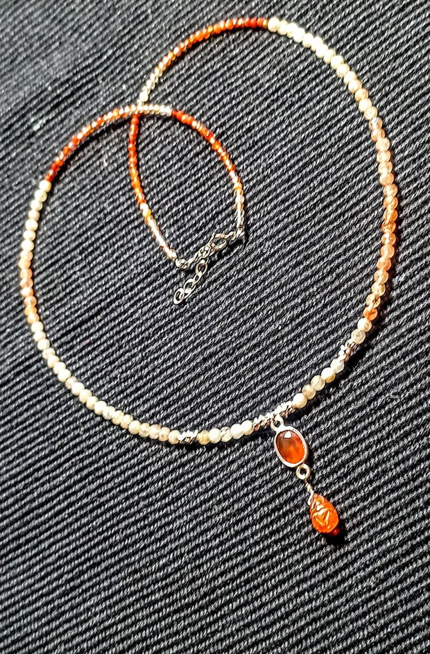 Colier argint opal de foc etiopian carneol feldspat ombre gradient picatura gravata conector minimalist boho chic trendy