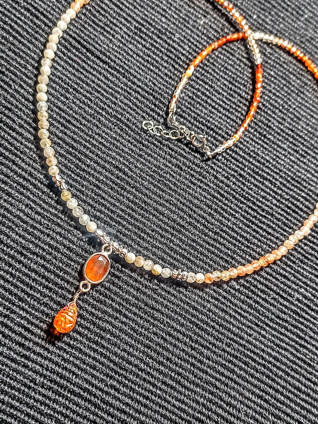Colier argint opal de foc etiopian carneol feldspat ombre gradient picatura gravata conector minimalist boho chic trendy