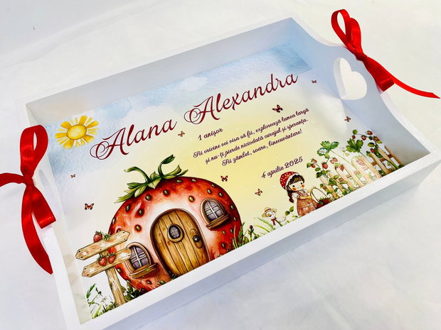 Set aniversar personalizat 1 anisor - Capsunica - Tavita turta si accesorii