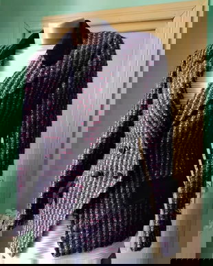 Sacou stofa structurata, accente catifea neagra