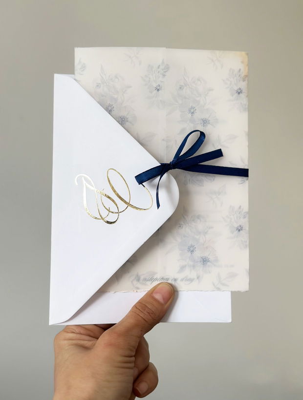 Invitatie nunta albastru si auriu