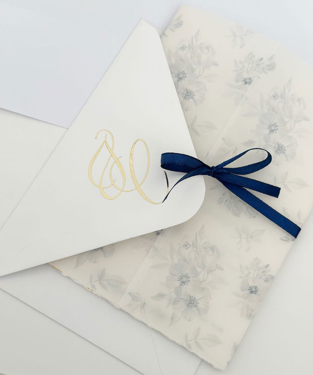 Invitatie nunta albastru si auriu