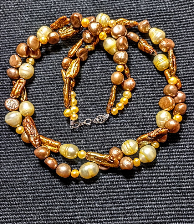 Colier argint X2 perle naturale de cultura baroc mix boho chic trendy - Transport gratuit