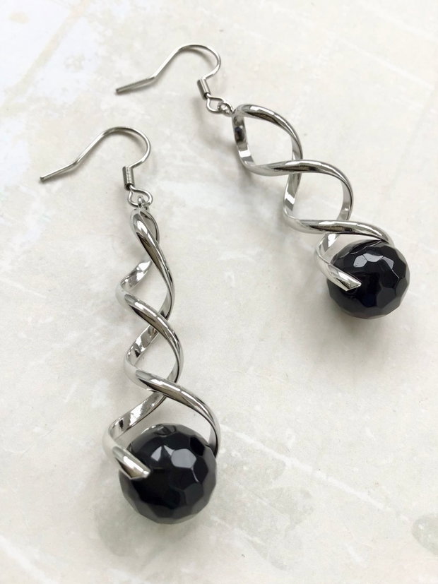 Cercei Boho onix negru & inox argintat