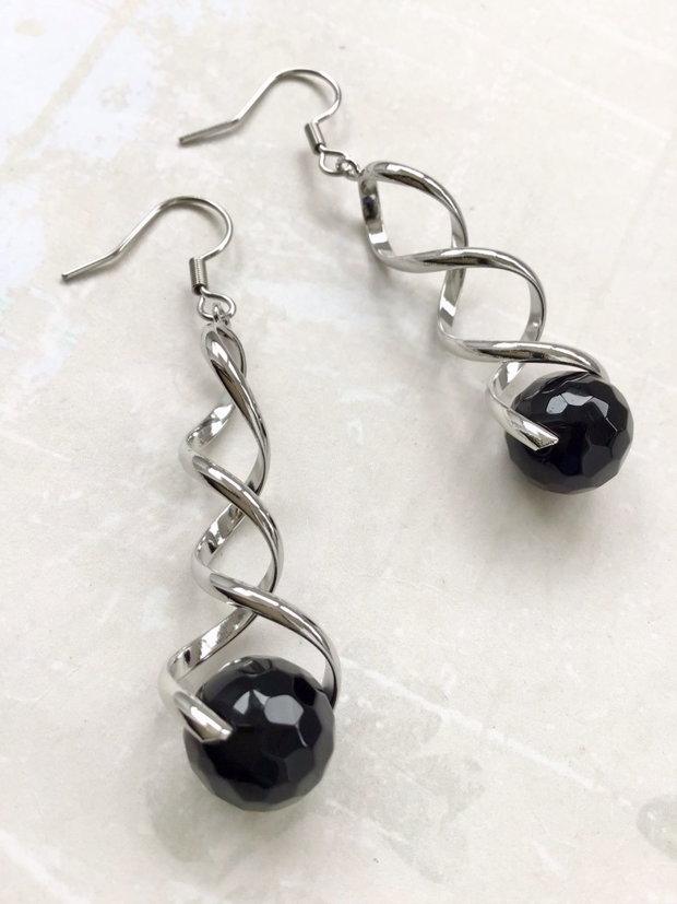 Cercei Boho onix negru & inox argintat
