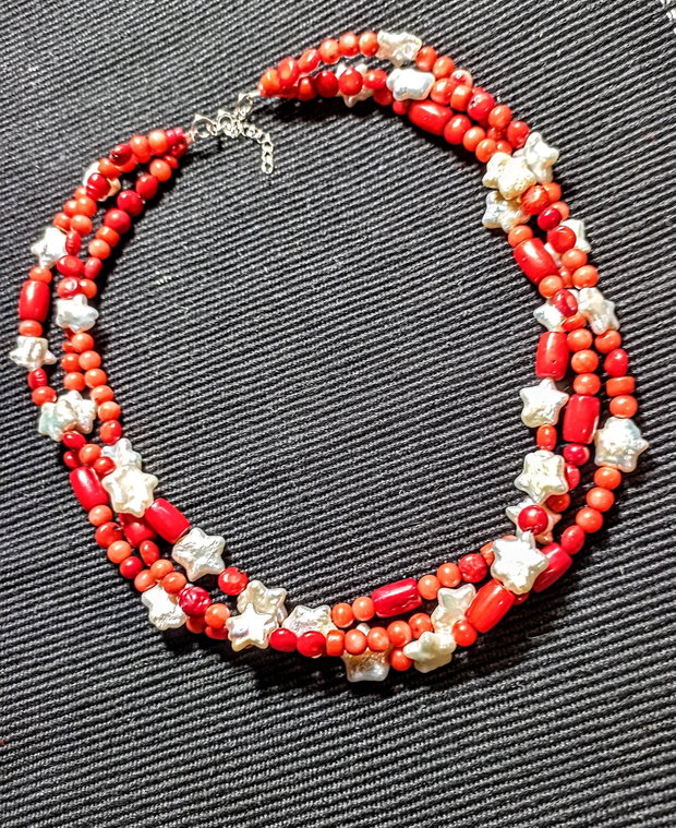 Colier argint X3 perle naturale de cultura stele baroc coral boho chic tremndy cadou - Transport gratuit