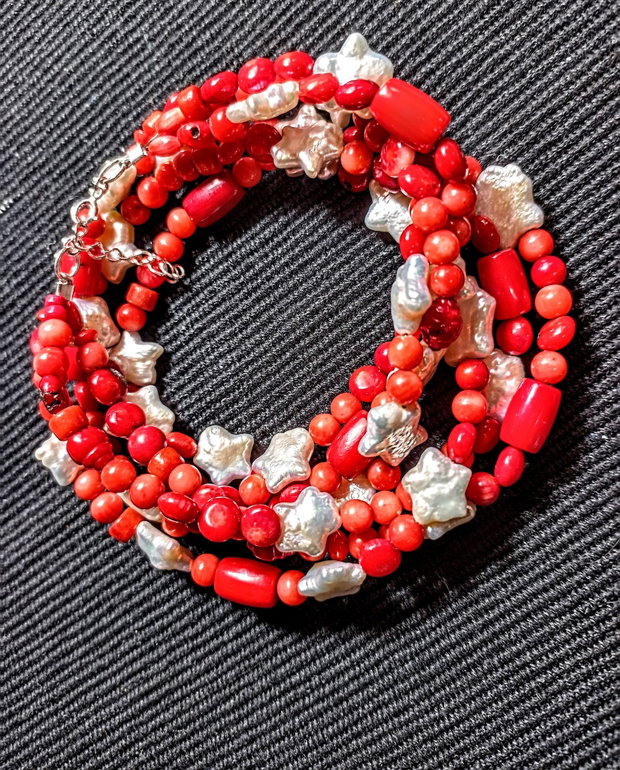 Colier argint X3 perle naturale de cultura stele baroc coral boho chic tremndy cadou - Transport gratuit