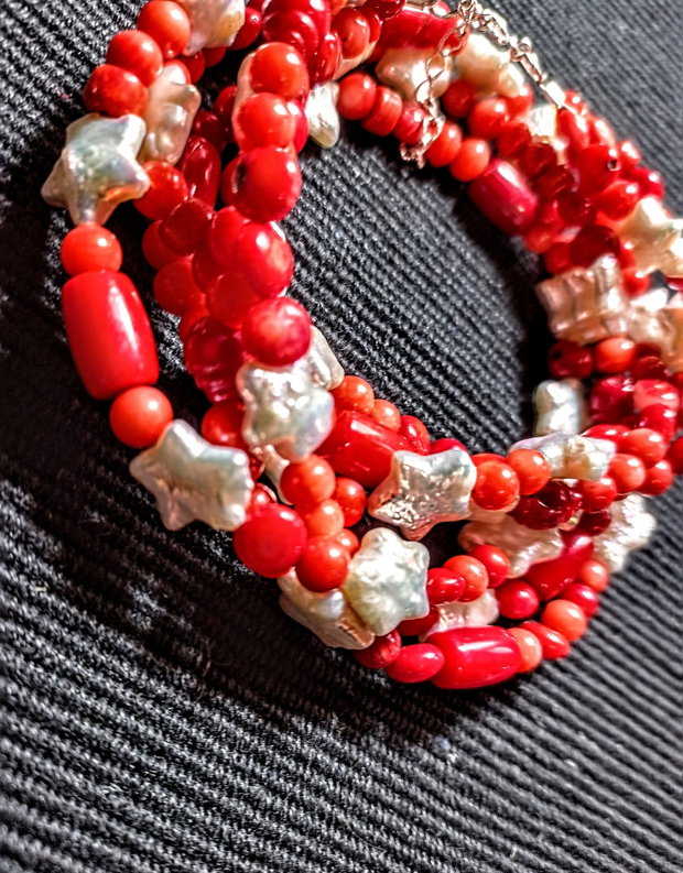 Colier argint X3 perle naturale de cultura stele baroc coral boho chic tremndy cadou - Transport gratuit