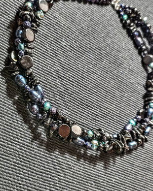 Colier argint X3 perle naturale de cultura mixt pietre semiptretioase boho chic trendy cadou - Transport gratuit