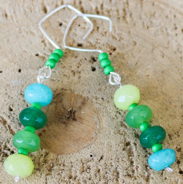 Cercei din rondele de jad fatetate multicolore