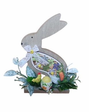 Iepuras din lemn decorat pentru Paste, 11 x 5 x 18 cm, unicat, 3874