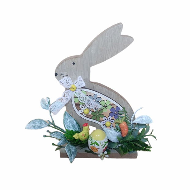 Iepuras din lemn decorat pentru Paste, 11 x 5 x 18 cm, unicat, 3874