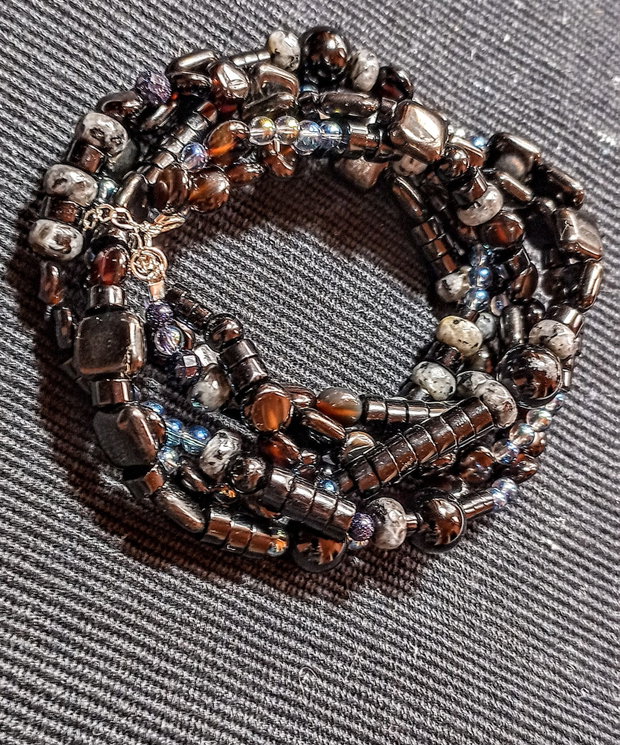 Colier argint X3 onix labradorit cuart fumuriu cuart aura titan multisir boho chic trendy - Transport gratuit