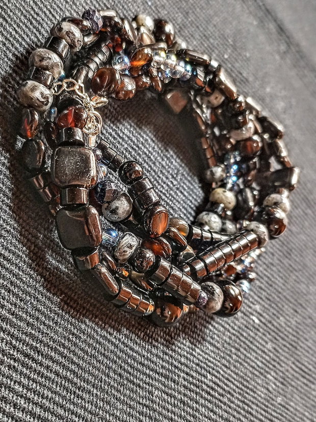 Colier argint X3 onix labradorit cuart fumuriu cuart aura titan multisir boho chic trendy - Transport gratuit