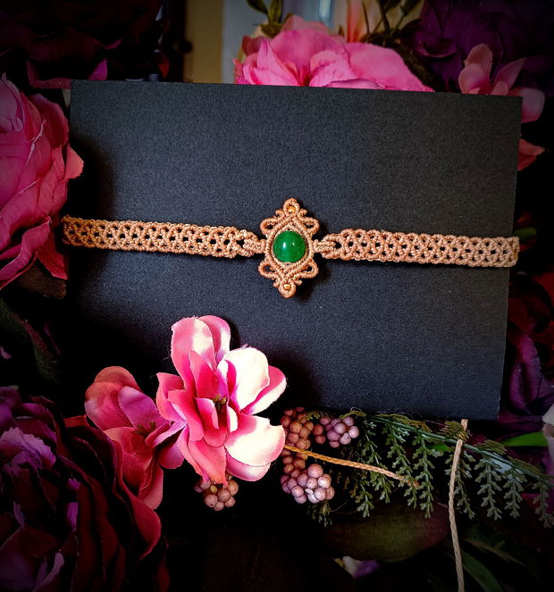 Colier choker macrame cu piatra semiprețioasa Jad