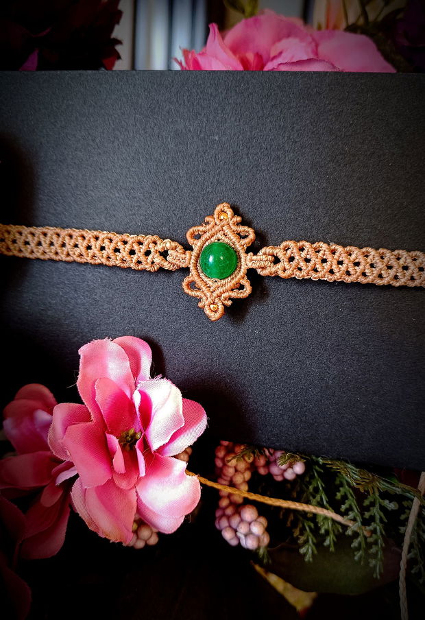 Colier choker macrame cu piatra semiprețioasa Jad