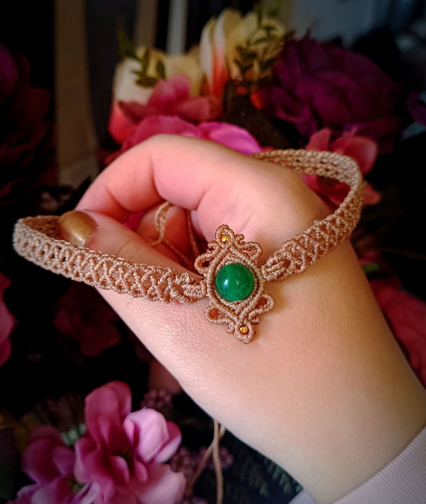 Colier choker macrame cu piatra semiprețioasa Jad