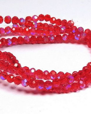 Cristale din sticla, rondelle, 2.5x2 mm, electroplacate, AB, rosii-L05