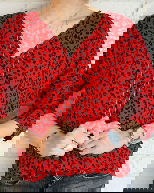 Bluza Animal Print Rosu cu Negru
