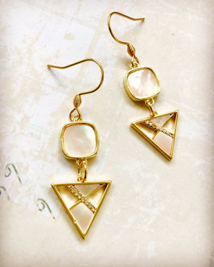 Cercei sidef natural & inox gold cubic zirconia