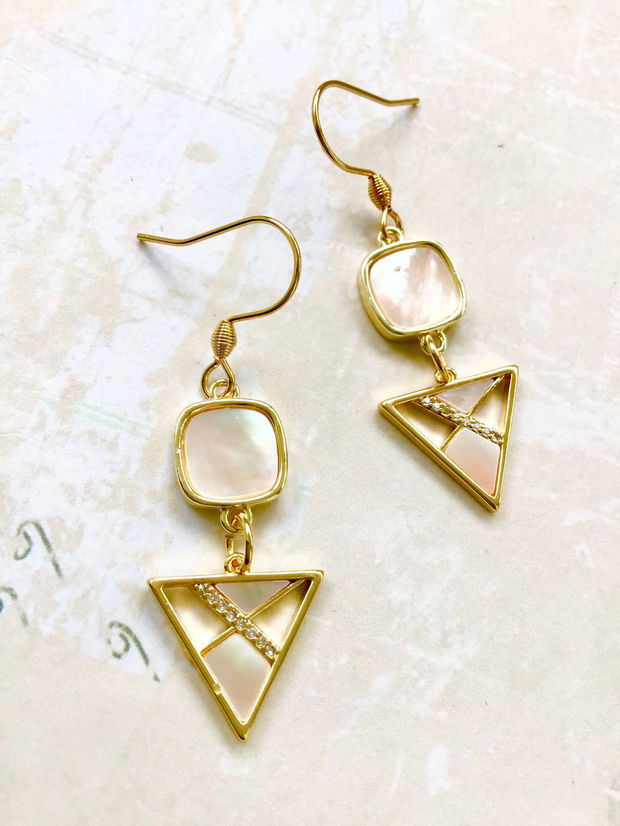 Cercei sidef natural & inox gold cubic zirconia
