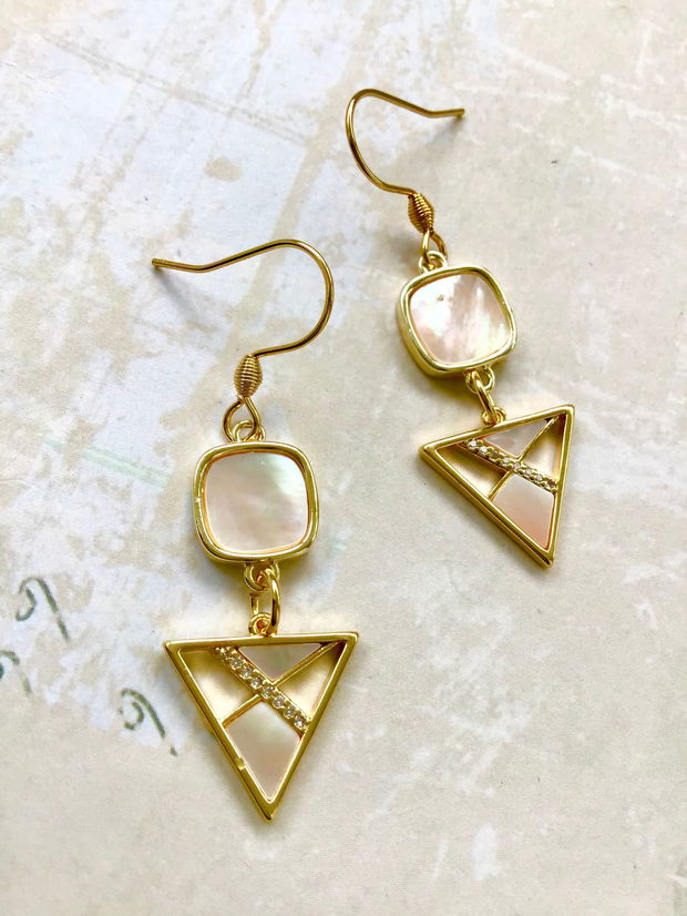 Cercei sidef natural & inox gold cubic zirconia