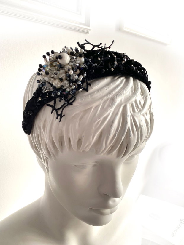 Coronita brodata cu margele・Diadema・Coronita cu cristale・Accesoriu pentru par・Coronita eleganta・Tiara