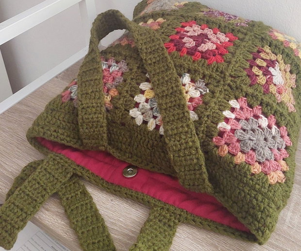 Sacoșă tote bag shopper crosetata manual captusita