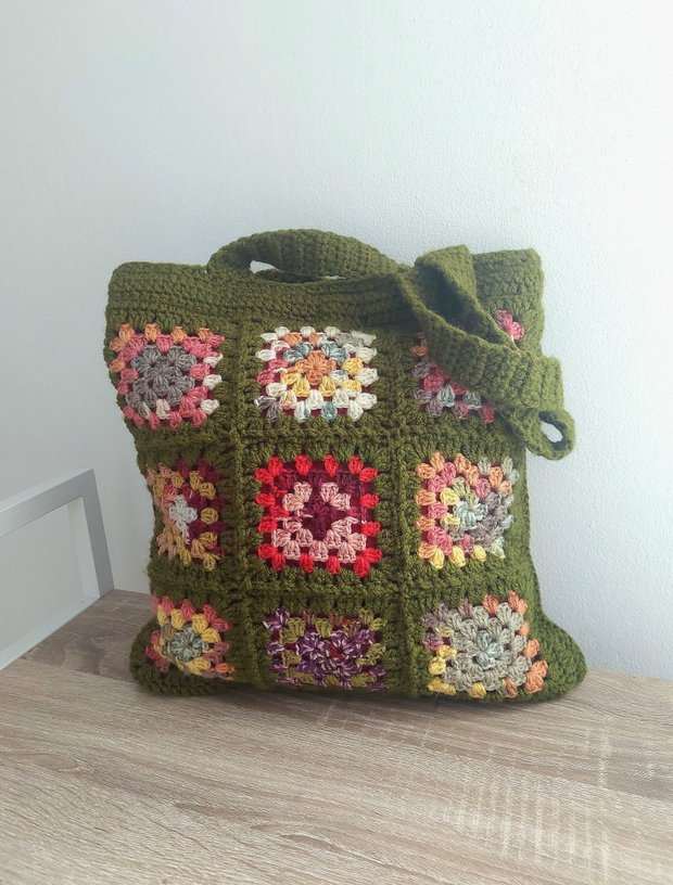 Sacoșă tote bag shopper crosetata manual captusita