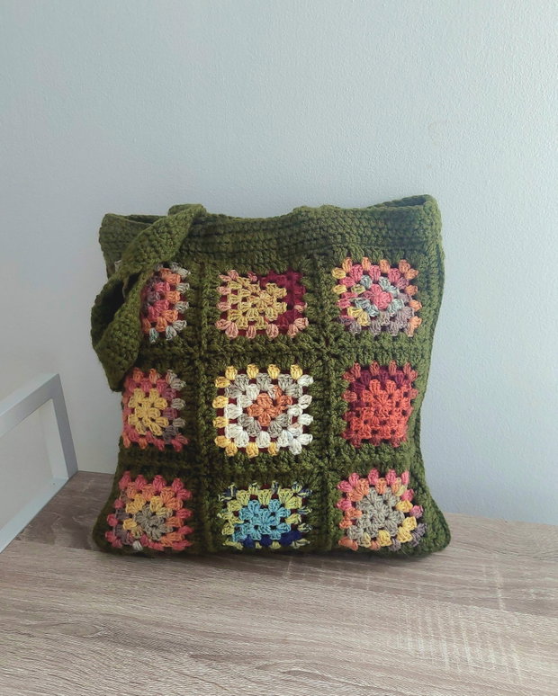 Sacoșă tote bag shopper crosetata manual captusita