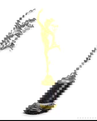 Statueta Mercur din bronz cu un soclu din marmura