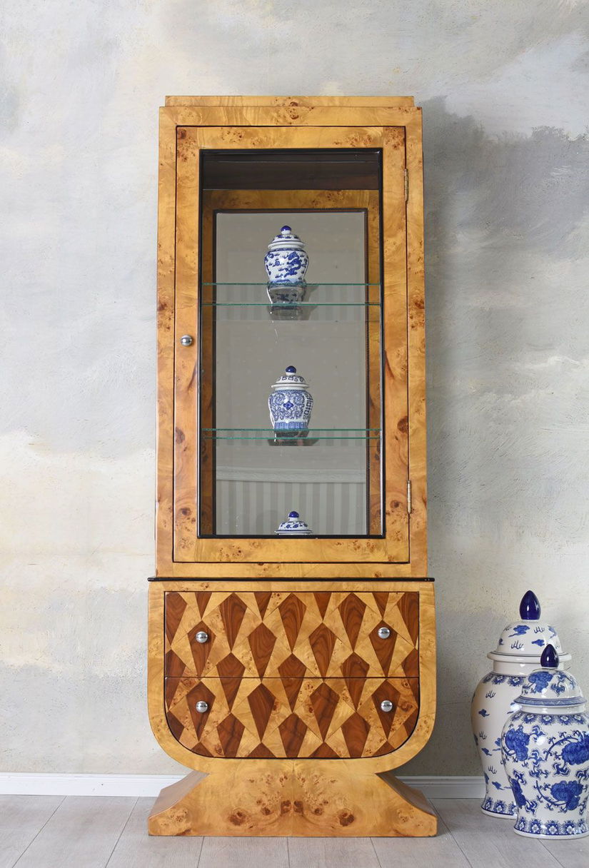 Vitrina Art Deco din lemn masiv furniruit