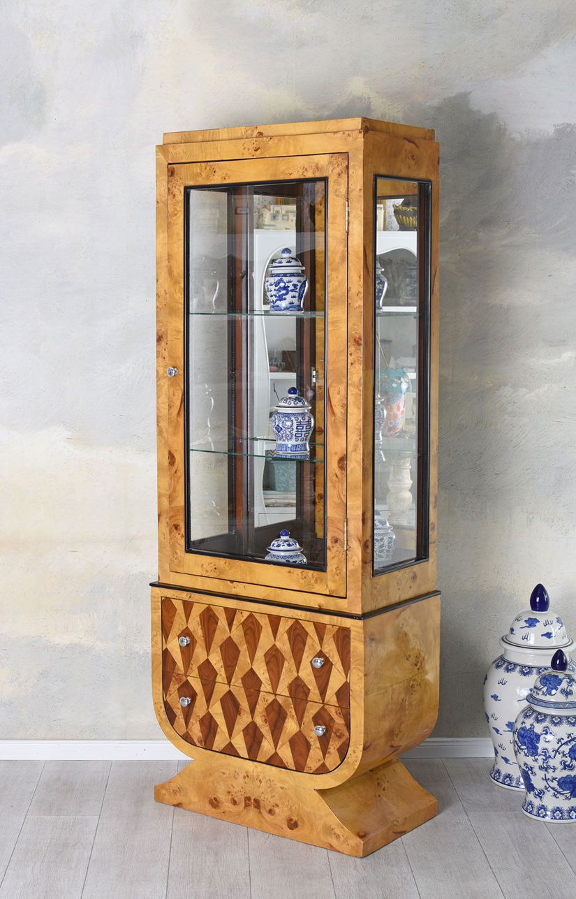 Vitrina Art Deco din lemn masiv furniruit