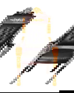 Tron baroc din lemn masiv mahon cu tapiterie neagra