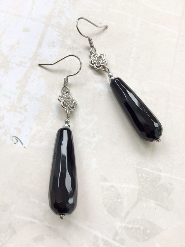 Cercei lungi onix negru