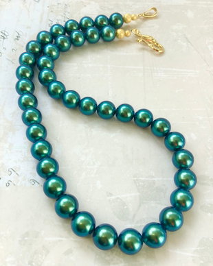 Colier perle Swarowski verde smarald