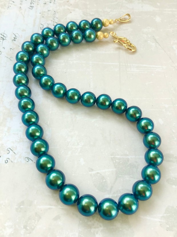 Colier perle Swarowski verde smarald