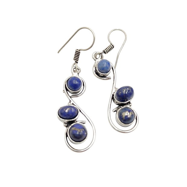 Cercei metalici design spiralat cu lapis lazuli, 4469