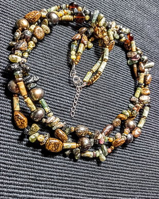 Colier X3 perle naturale de cultura bronzit riolit turmalina hematit boho chic trendy cadou - Transport gratuit