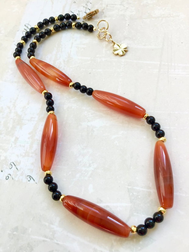 Colier CHOKER carneol & onix negru