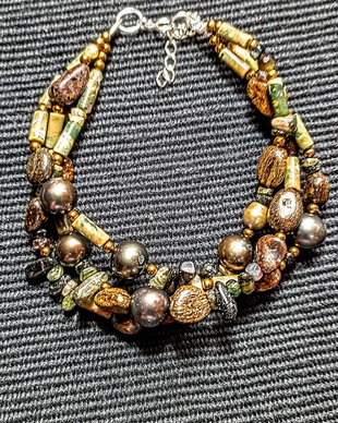 Bratara argint X3 perle naturale de cultura bronzit riolit turmalina hematit boho chic trendy - Transport gratuit