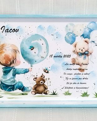 Tavita de mot baietel cu baloane si ursulet
