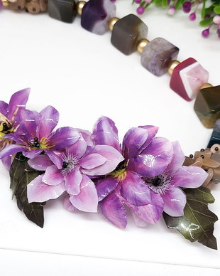 Colier clematite mov/agat,piatra lunii si jad