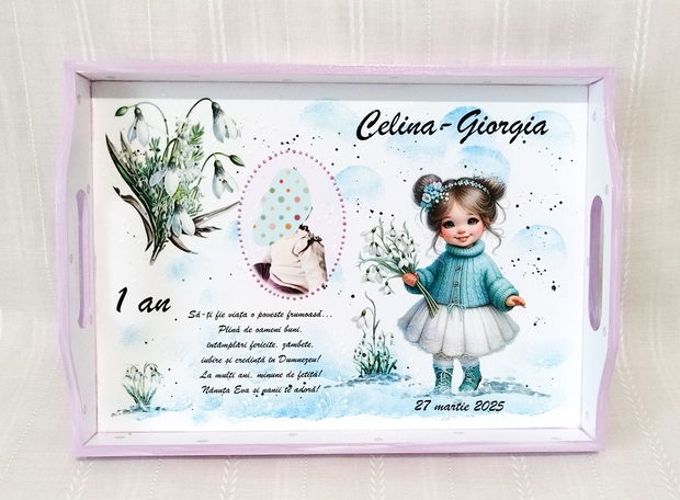 Tavita personalizata, fetita cu ghiocei