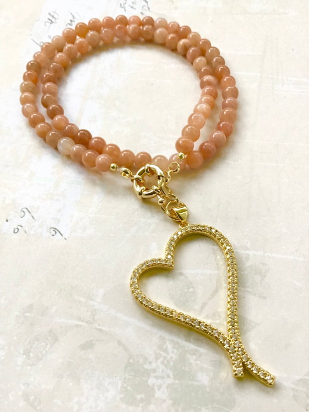 Colier CHOKER Piatra soarelui & inima aurie