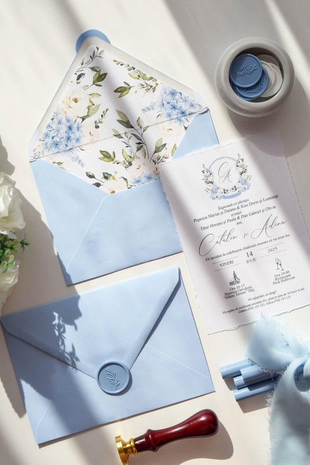 Invitație nuntă Hortensie Albastră