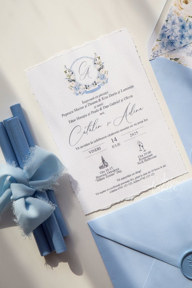 Invitație nuntă Hortensie Albastră